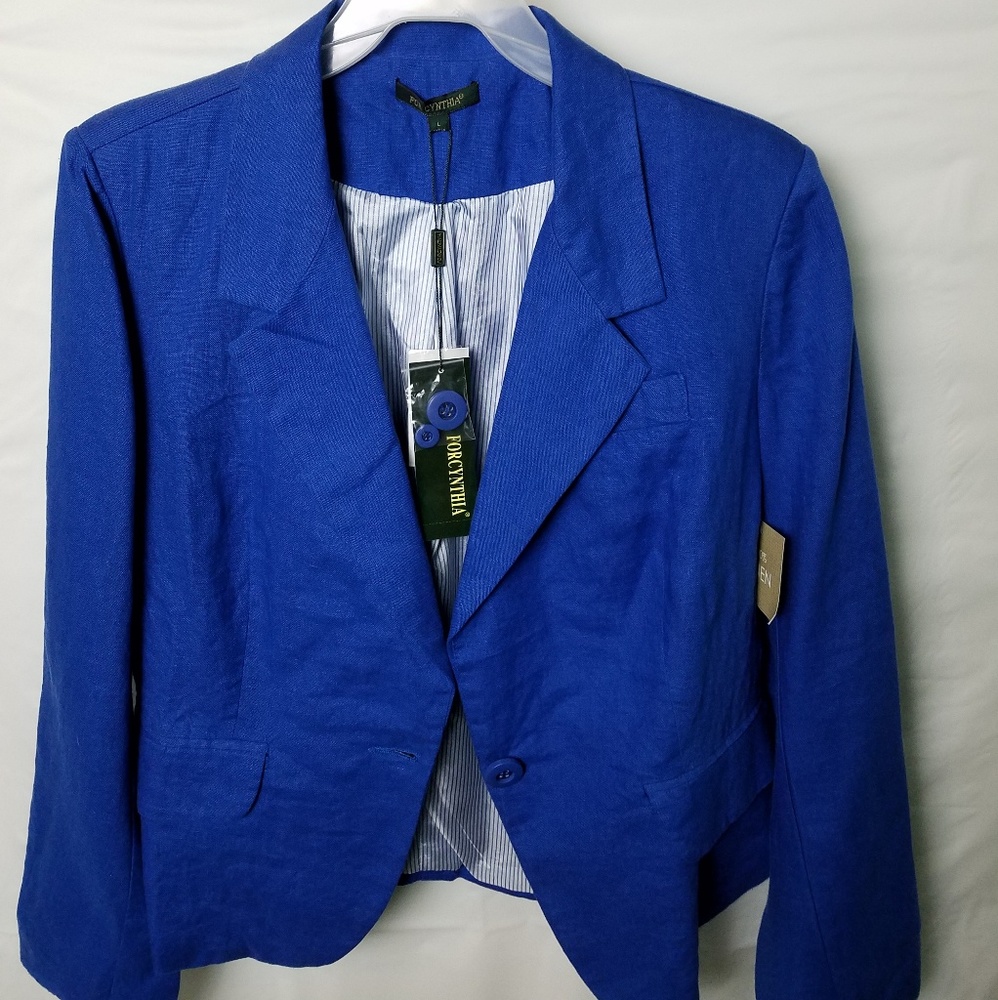 NWT Women's Blue BLazer Linen Single button front